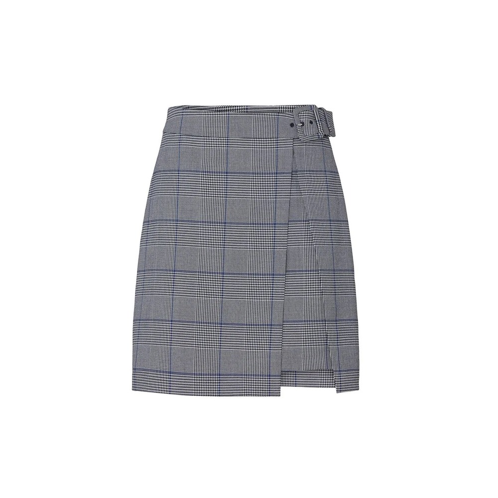 Club Monaco Grey Blue Glen Plaid Buckle Wrap Mini Skirt Asymmetrical Hem Size 12 - Picture 2 of 11